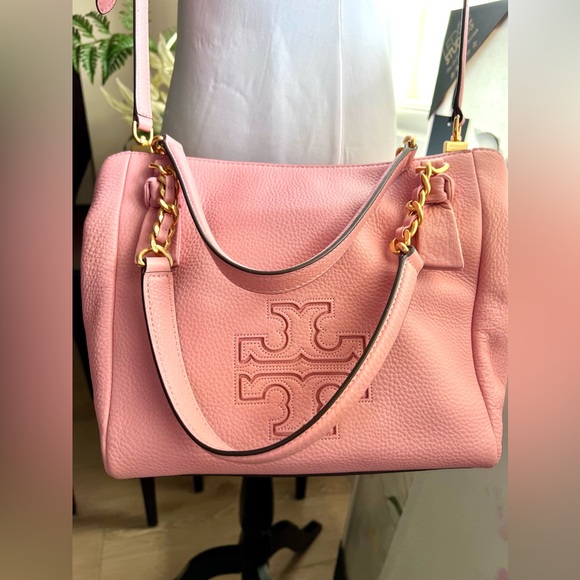 NWT Tory Burch Harper M Size Leather Satchel Bag in Pink w/ Gold Tone Hardware - Picture 3 of 11